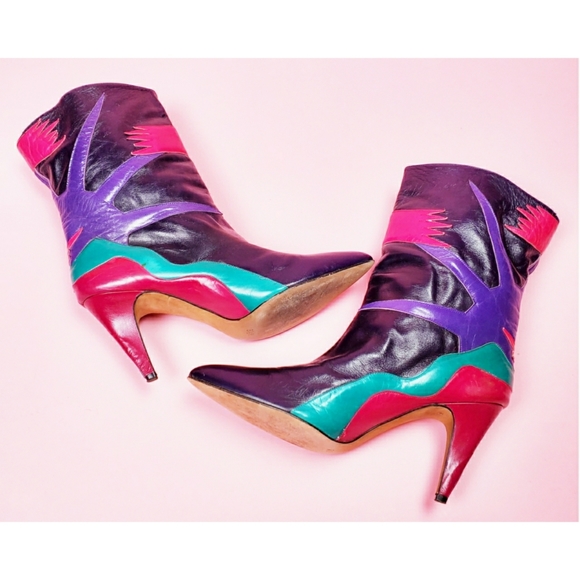 SOLDVtg 80s colorblock boots/heels - Picture 6 of 16